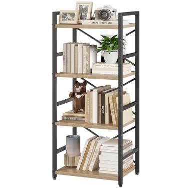 Imagem de Estante de livros, estante infantil, estante pequena de 4 camadas, estante pequena de metal, organização e armazenamento para sala de estar, quarto e escritório em casa (café leve)