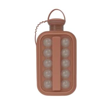 Imagem de Forma de Gelo com Tampa e Alça Retrátil 12 Esferas Redondas – Empilhável, Ideal para Drinks, Sucos, Churrasco e Praia – Cor Rosé
