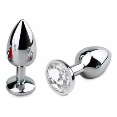 Imagem de Plug Anal em Aço Inoxidável, 8,2cm de Comprimento, 3,4cm de Espessura, Base Redonda Cristal Transparente