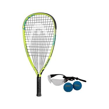 Imagem de HEAD MX Hurricane Pack - Conjunto de raquete de raquetebol pré-amarrada para iniciantes com óculos e duas bolas, amarelo