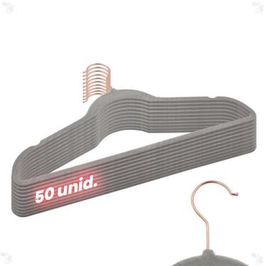 Imagem de Kit 50 Cabides Veludo Cinza Gancho Rose Antideslizante 45cm - ARBORETH