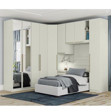 Imagem de Quarto Modulado de Canto Solteiro com Espelho 6 Peças 9 portas Seletto