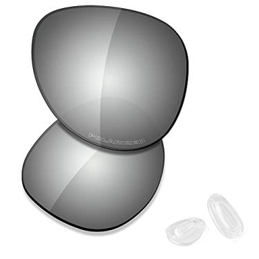 Imagem de SAUCER Lentes de reposição premium e protetores de nariz para óculos de sol Oakley Elmont L OO4119 60 mm de alta definição - Metal cromado polarizado