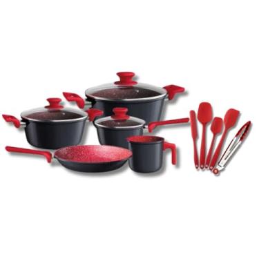 Imagem de Conjunto de Panelas 6 Peças com Leiteira Antiaderente Indução PFOA Free + Conjunto 5 Utensilios Silicone