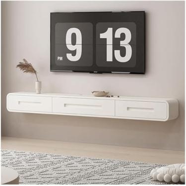 Imagem de Unidade De Tv Flutuante Com 2 Gavetas, Centro De Entretenimento Montado Na Parede, Console De Mídia Para Tv Embaixo Para Sala De Estar & Quarto, White, 140cm
