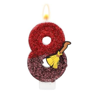 Imagem de Vela de Aniversário com Tema Bruxo Mágico, Vela com Glitter e Lantejoulas Tema Vassoura Mágica Topo de Bolo Inspirado em Bruxo para Decoração Festa Aniversário Infantil (Número 8)