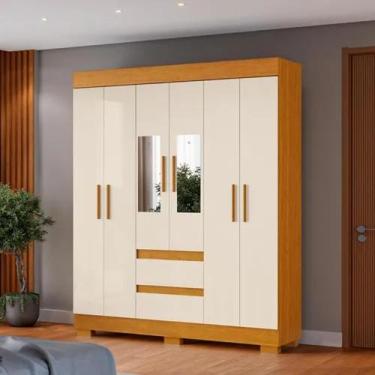 Imagem de Guarda Roupa 6 portas Com Espelho 2 gavetas ACP Maya Roupeiro médio - 