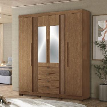 Imagem de Guarda-roupa 4 Portas 4 Gavetas Com Espelho E Pés Mdp Aurora Jatoba