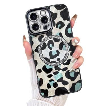Imagem de Fiyart Capa projetada para iPhone 16 Pro Max, compatível com MagSafe Plating Diamond proteção para câmera Cheetah Leopard Print Glitter Magnetic para mulheres e homens à prova de choque para telefone