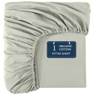 Imagem de Lane Linen Lençol King Size 100% Algodão Orgânico (198 cm x 203 cm) - Lençol King Super Macio 100% Algodão - Lençol de Cama de Algodão Leve e Durável - Mineral