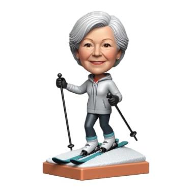 Imagem de Esquiador alpino feito à mão com cabeça que balança a cabeça personalizada a partir da sua foto Glide Pose Vibe decoração de casa estatueta presente para amante de esqui mãe lembrança de aniversário