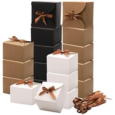 Imagem de SOUJOY Embalagem com 30 pequenas caixas de presente com fitas, caixa vazia de papel reciclado, 12 x 12 x 8,9 cm, caixa de presente decorativa reciclada para o dia das mães, aniversário, casamento, festa, chocolate, doces, bolo