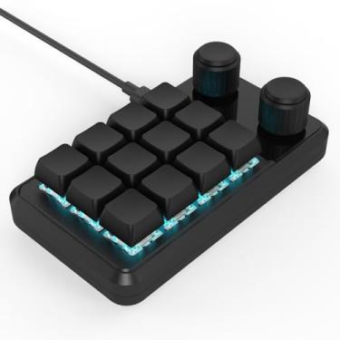Imagem de MOSHOU Teclado macro mecânico com fio, teclado tátil de 12 teclas, botões totalmente programáveis, OSU Macro Pad Hotswap com RGB para acessórios de jogos e PC (preto)