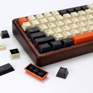 Imagem de KBDiy Conjunto de teclas laranja Carbon PBT Double Shot, 174 teclas retrô personalizadas, 60% de perfil cereja para teclado mecânico 61/64/68/84/87/100/104/108