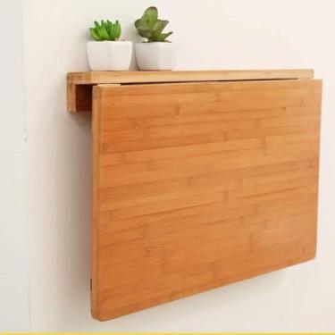 Imagem de Mesa De Jantar De Cozinha Dobrável Mesa De Folha Suspensa Montada Na Parede Mesa De Computador De Bambu Mesa De Estudo Multifuncional Para Espaços Pequenos, White, 100 * 55cm