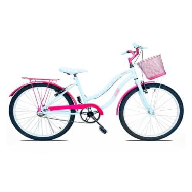 Imagem de Bicicleta Infantil Forss Hello, Aro 24, Com Cestinha e Bagageiro, Para 9 a 12 Anos (Branco/Rosa Verniz)