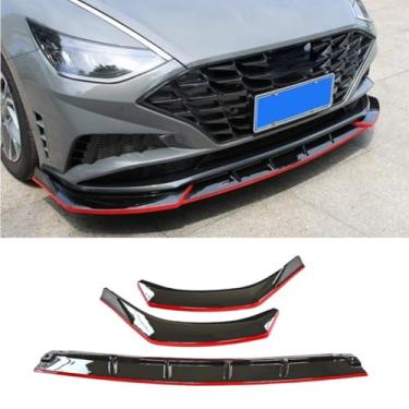 Imagem de 3 peças para para-choque dianteiro do carro, spoiler, difusor labial, peça de modificação compatível com Sonata 2020+ capa protetora de para-choque estilo lâmina (preto brilhante)