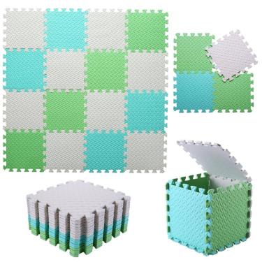 Imagem de Tapete de jogo de espuma Tamiplay para bebês de 1 cm de espessura, 16 ladrilhos branco/verde
