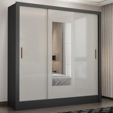 Imagem de Guarda-Roupa Santiago 3 Portas 3 Gavetas com Espelho Preto/Off White -