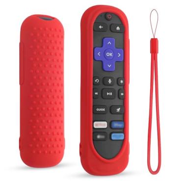 Imagem de Capa de silicone para controle remoto TCL/Hisense/Roku Streaming TV Stick - capa à prova de choque lavável para controle remoto rosa vermelho preto roxo (vermelho)