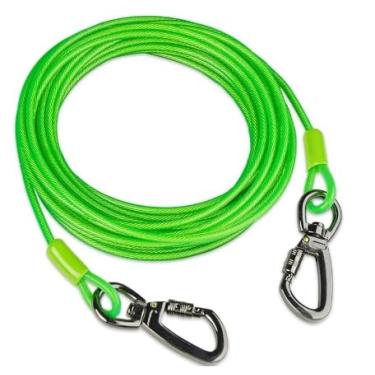 Imagem de Tofeer Cabo de amarração verde para cães de 3 m - Corredor resistente com gancho giratório e mola de choque, tração de 226 kg para animais de estimação pequenos a médios