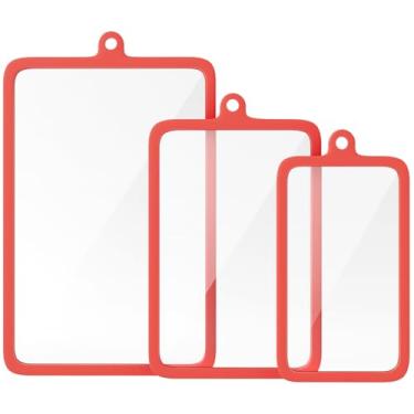 Imagem de Freshmage 3 tábuas de corte de vidro temperado para cozinha, conjunto de tábuas de corte de vidro (25,4 x 15,2 cm, 30,5 x 20,3 cm, 38 x 25,4 cm) com bordas de silicone antiderrapantes, orifício para