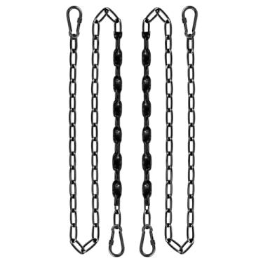 Imagem de Corrente de cadeira suspensa de 162 cm (2) + 4 elos rápidos gratuitos, rolamento de carga de 453 kg, balanços para playground interno e externo, redes, correntes para sacos de areia (preto)