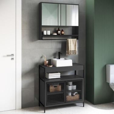 Imagem de Gabinete Banheiro Liny Com Cuba e Espelheira Moscow Grafite Z54 - Mpoz