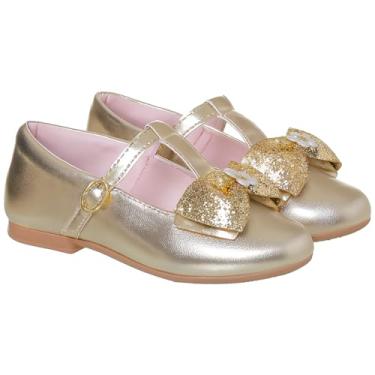 Imagem de Sapatilha Infantil Juvenil Boneca Mary Jane Tira T Confortável Sapato Menina Social Festa My ToT (Dourada, BR, Criança de 9 a 12 anos, Numérico, 31)