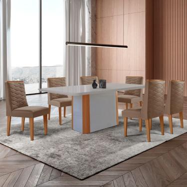 Imagem de Mesa de Jantar Isadora 180cm Tampo MDF Vidro com 6 Cadeiras Safira