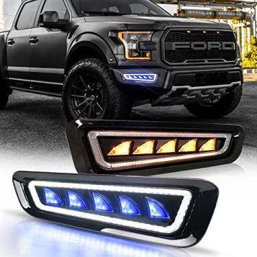 Imagem de CJOVSE Faróis de neblina Raptor, faróis de neblina Ford Raptor LED com luz de seta sequencial âmbar azul gelo/branco DRL compatível com Ford Raptor 2 geração 2017 2018 2019 2020