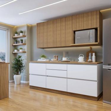 Imagem de Cozinha Completa Modulada 4 Peças 6 Portas 4 Gavetas com Rodapé Norten Branco/Marrom