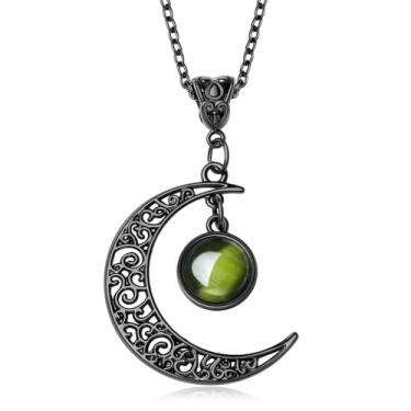 Imagem de MAIBAOTA Colar gótico de bruxa, lua crescente, emo, punk, vintage, joia preta, fantasia de Halloween, joias góticas, presentes para mulheres, Sem Pedra Preciosa