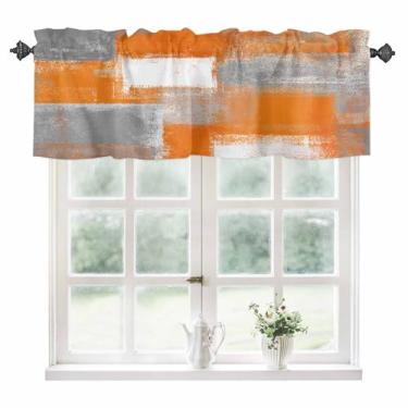 Imagem de Cortinas de saia para janelas arte abstrata cortinas de cozinha sanefas laranja cinza pintura moderna cortinas curtas pequenas para sala de estar quarto janela decoração 106 x 30 centímetros