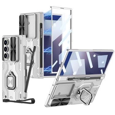 Imagem de LYJSMGZ Capa fina para Samsung Galaxy Z Fold 7, capa protetora de tela para câmera deslizante à prova de choque legal com dobradiça de anel tudo incluído, branca, dobra 7