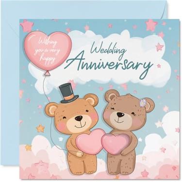 Imagem de Stuff4 Cartão de aniversário de família - Ursos e nuvens - Cartão de feliz aniversário de casamento para a família de amigos colegas, cartões comemorativos de 5,7 polegadas