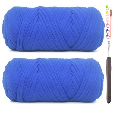 Imagem de Pacote com 2 fios de camiseta para crochê, azul royal, tecido elástico grosso, fio de crochê para iniciantes, bolsa de tricô à mão, cesta/porta-copos / artesanato faça você mesmo/decoração de casa 2 x