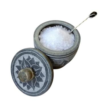 Imagem de Porta Temperos Saleiro Pedra Sabão Rústico Decorativo C/Colher (Natural)