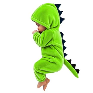 Imagem de Macaquinho com capuz de dinossauro para recém-nascido, fofo, felpudo, quente, outono, inverno, macacão infantil de Halloween, Verde, 3-6 Meses