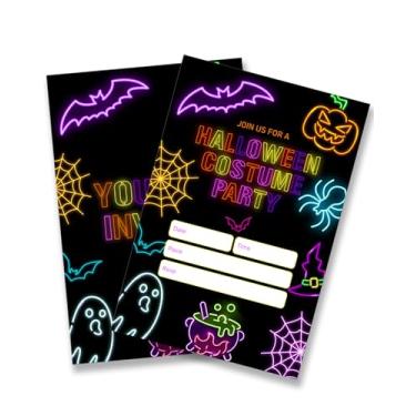 Imagem de Dumyum Convites de festa à fantasia de Halloween neon, 20 convites de fantasia assustadora com envelopes para crianças, dupla face