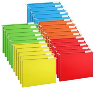 Imagem de Pacote com 25 pastas de arquivo suspensas, tamanho carta, bolso para pendurar, 5 cores selecionadas - Organizador de pastas de arquivos para arquivo, escritório, casa