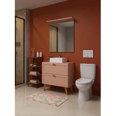 Imagem de Gabinete para Banheiro com Tampo Cuba e Espelheira 80cm Retro Mdf Rosa