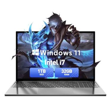 Imagem de 2025 mais recente de 15,6 polegadas, compatível com laptop Windows 11, laptop Core i7-6500U 32GB DDR4 1TB SSD, tela FHD 1080P e teclado retroiluminado, webcam, Mini-HDMI, WiFi 5, Bluetooth, estudo