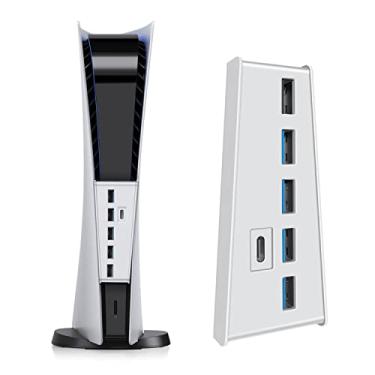 Imagem de TNP PS5 USB Hub 3.1, extensão USB tipo C 3.1 extensor de transmissão de alta velocidade (branco) com 4 USB + 1 porta de carregamento USB + 1 divisor conversor de porta USB C para Playstation 5