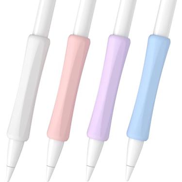 Imagem de FAFALITHIC Pacote com 4 cabos ergonômicos compatíveis com Apple Pencil 1ª geração, 2ª geração, USB-C e Pro Silicone iPencil Grip (branco/roxo/rosa/azul)