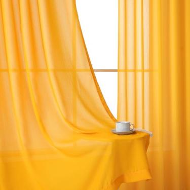 Imagem de Cortinas transparentes plissadas amarelas douradas de 262 cm de comprimento para sala de estar, cortinas de filtragem de luz texturizadas extralongas para dormitório, tratamentos de janela brilhantes