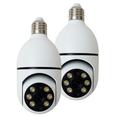 Imagem de Câmera Lâmpada de Segurança CCTV Full Hd 3MP Ip Wifi Giratória 360 Visão Noturna Com Sensor de Movimento E Infravermelho 2 Unidades