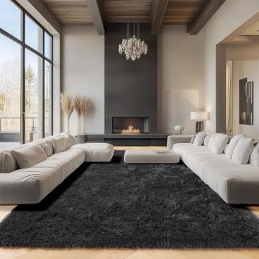 Imagem de ONASAR Tapetes pretos 22 x 30 cm para sala de estar, tapete felpudo grande e fofo, lavável, macio, grosso, felpudo, grande, tapete para crianças, meninos e meninas, adolescentes, berçário, decoração