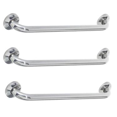 Imagem de Alça De Apoio Barra 40cm Kit 3 Unidades Inox Cadeirante Deficiente Idoso Acessibilidade Banheiro