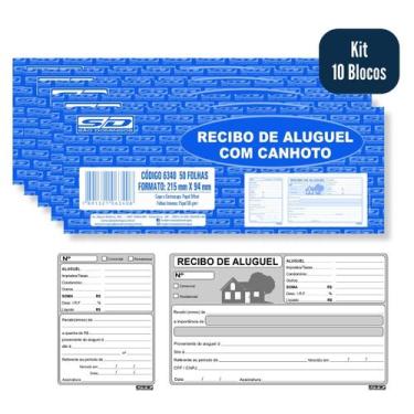 Imagem de Bloco de Recibo para Aluguel Locação com Canhoto Kit 10 Blocos 50 Folh